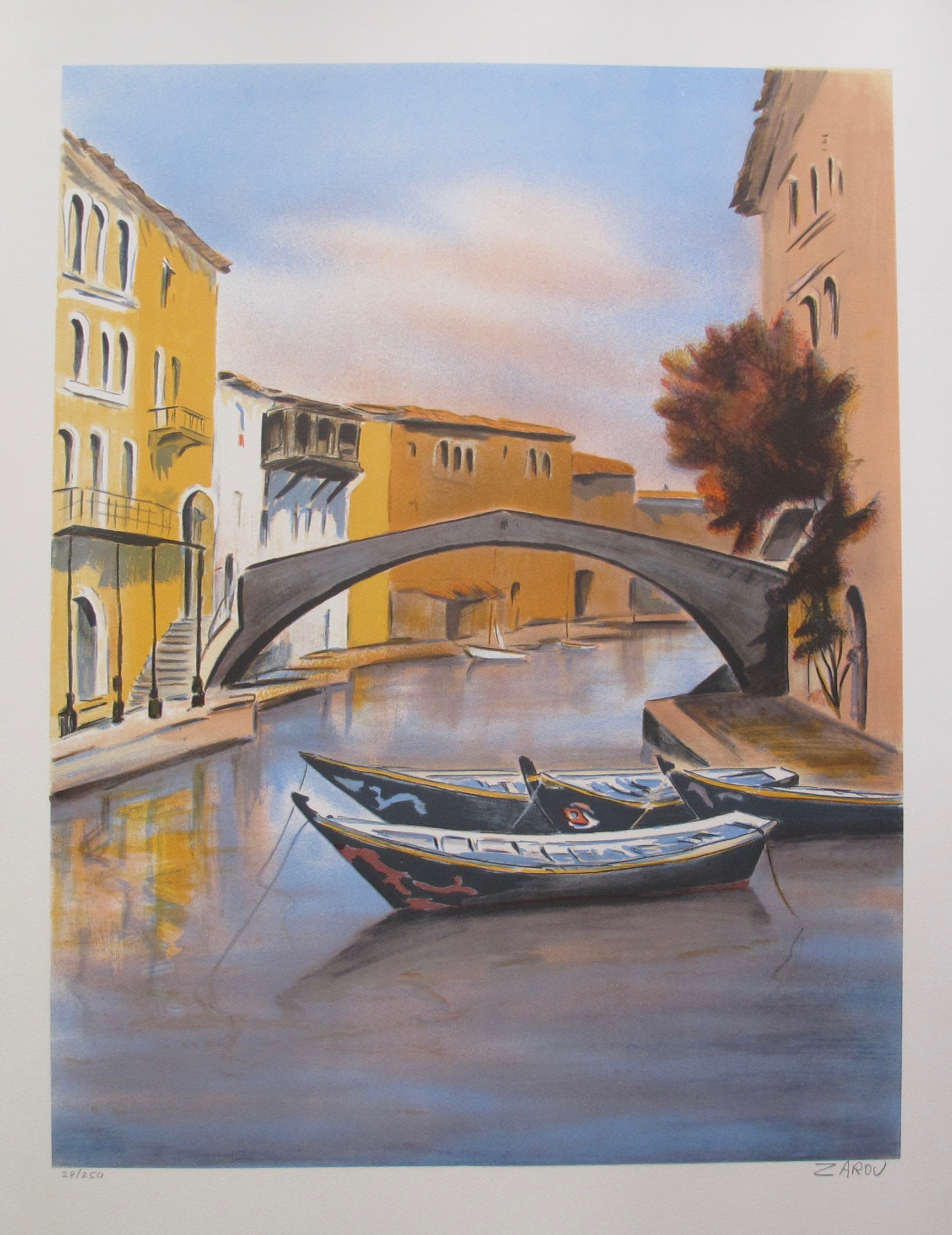 VICTOR ZAROU Gondolas Hand Signed Limited Edition Lithograph French Art