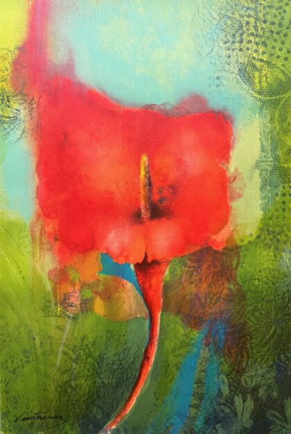 Victoria Montesinos RED LILY Hand Signed Limited Edition Lithograph 31 x 21