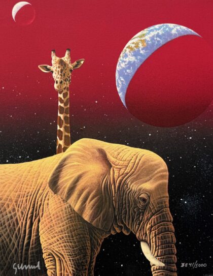 WILLIAM SCHIMMEL ELEPHANT GIRAFFE - OUR HOME TOO I Hand Signed Serigraph