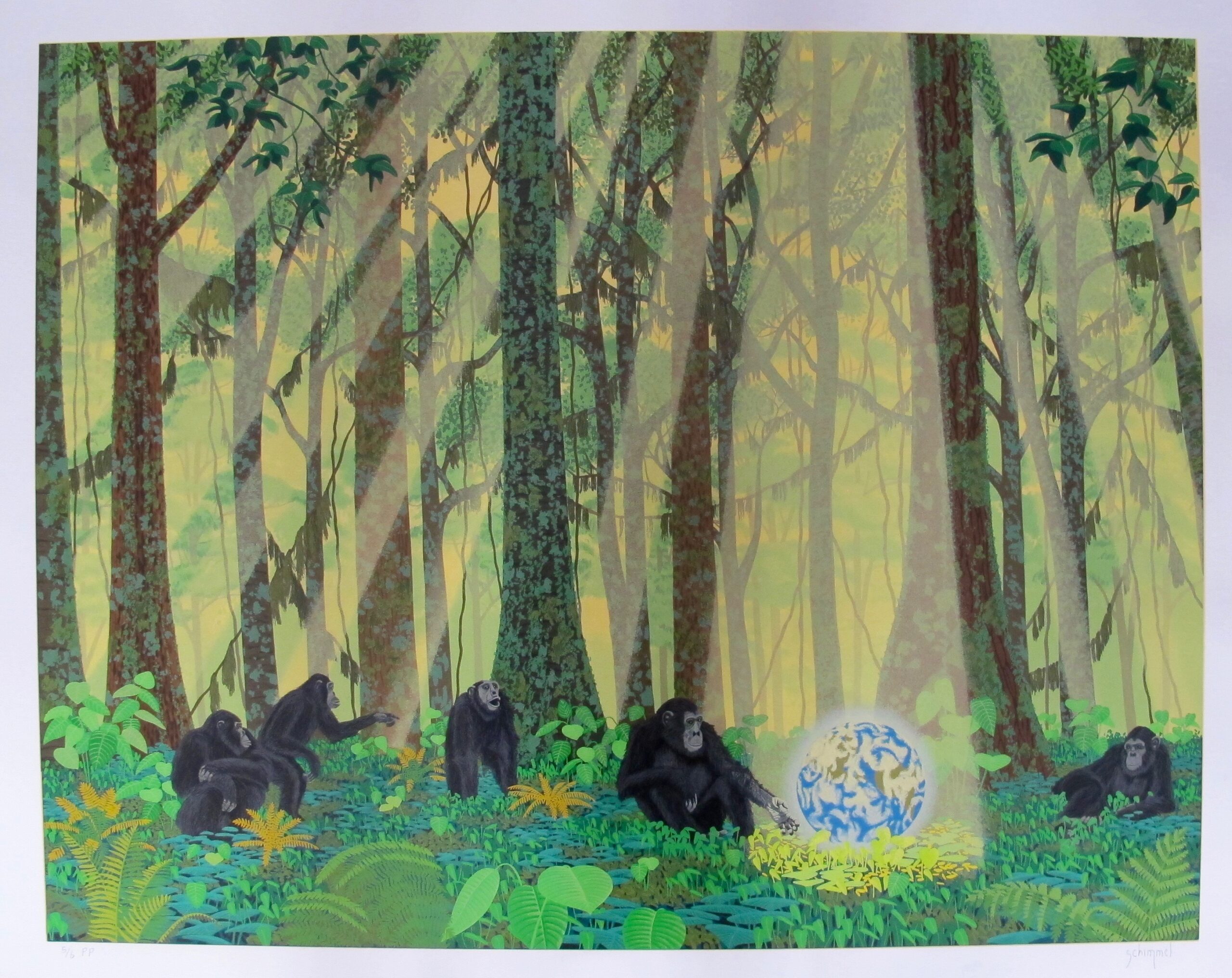 WILLIAM SCHIMMEL CHIMPS EARTH Hand Signed Serigraph CHIMPANZEE