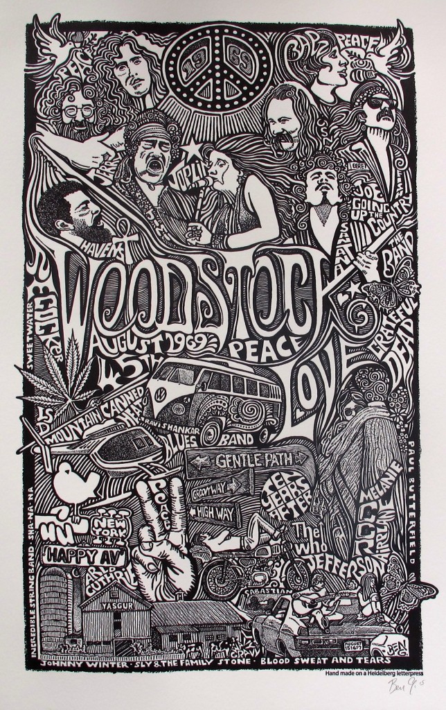 WOODSTOCK 1969 Psychedelic Hand Signed Posterography Letterpress ART