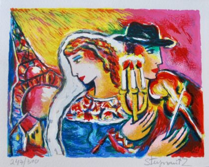 Zamy Steynovitz LOVERS AT EIFFEL TOWER Hand Signed Lithograph