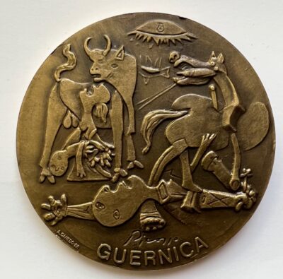 Pablo Picasso Signed Relief Bronze Medal Art 3" Diameter Guernica reverse