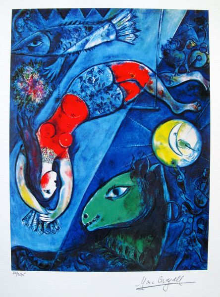 Marc Chagall BLUE CIRCUS Limited Edition Facsimile Signed Small Giclee