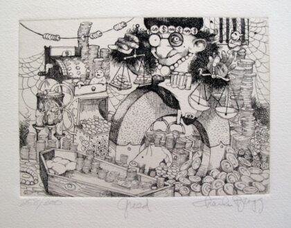 Charles Bragg GREED Hand Signed Limited Edition Etching