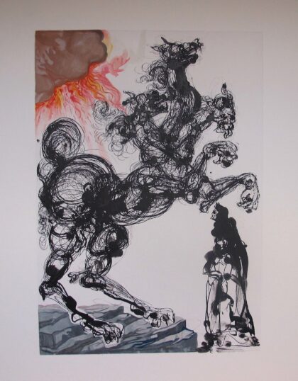 Salvador Dali 1960 DIVINE COMEDY INFERNO #6 Color Woodcut Wood Block Engraving