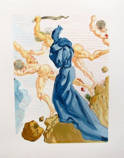 Salvador Dali 1960 DIVINE COMEDY INFERNO #15 Color Woodcut Wood Block Engraving