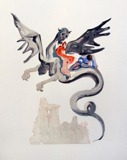 Salvador Dali 1960 DIVINE COMEDY INFERNO #17 Color Woodcut Wood Block Engraving