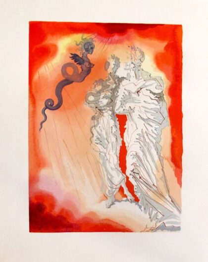 Salvador Dali 1960 DIVINE COMEDY INFERNO #21 Color Woodcut Wood Block Engraving