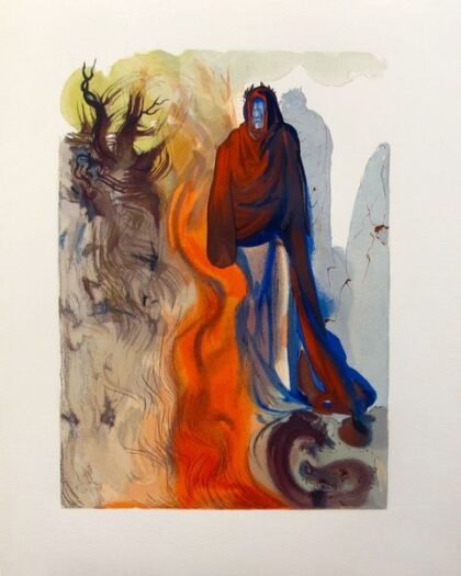 Salvador Dali 1960 DIVINE COMEDY INFERNO #34 Color Woodcut Wood Block Engraving