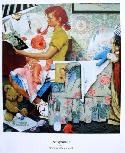 Norman Rockwell BABYSITTER Saturday Evening Post November 1947 Lithograph