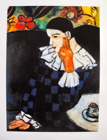 #48 HARLEQUIN LEANING ON HIS ELBOW Pablo Picasso Estate Signed Giclee