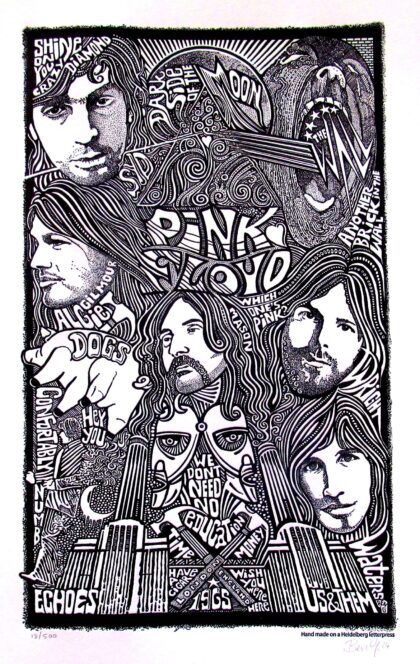 PINK FLOYD Psychedelic Hand Signed Posterography Letterpress ART