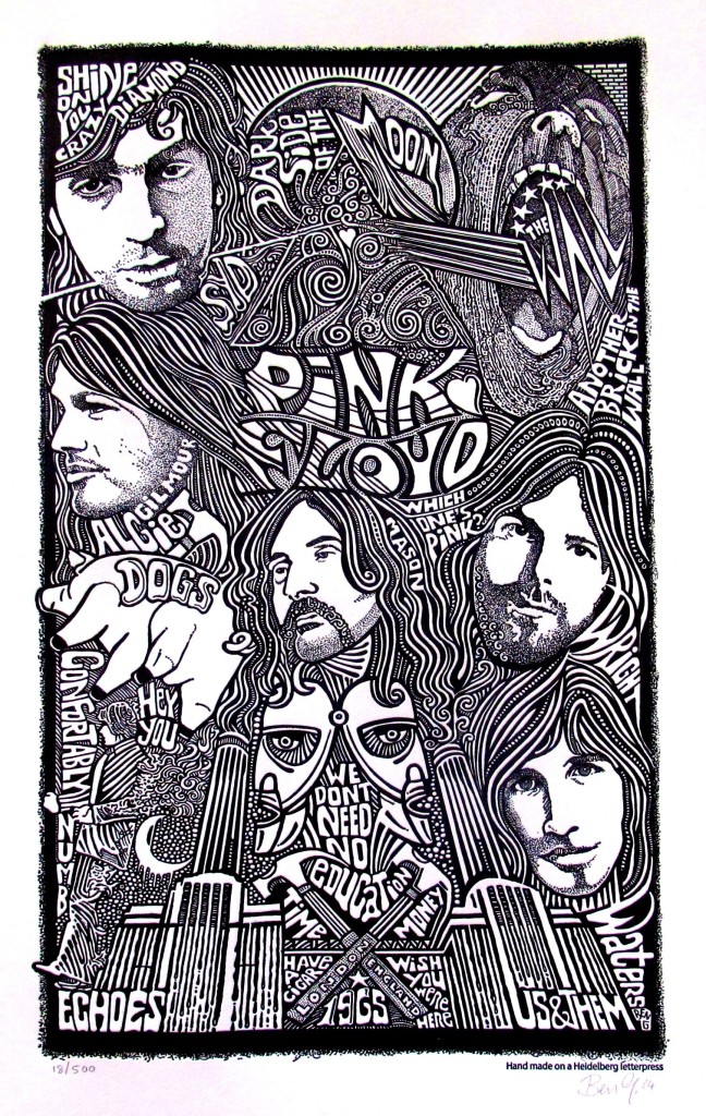 PINK FLOYD Psychedelic Hand Signed Posterography Letterpress ART ...