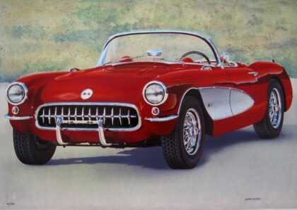 Valter Morais RED FIFTIES CORVETTE Hand Signed Limited Edition Serigraph