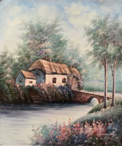 BRIDGE TO THE COTTAGE Signed Original Oil Painting on Canvas