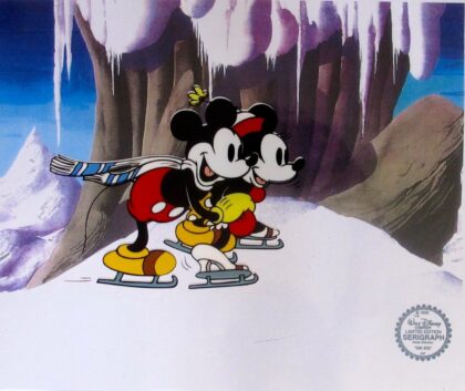 DISNEY MICKEY & MINNIE MOUSE ICE SKATING Ltd Edition Sericel Animation Art Cel